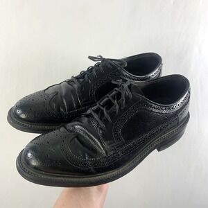 VTG Hanover Mens Longwing Wingtip Brogue Derby Oxford Dress Shoes Size 8.5 Black
